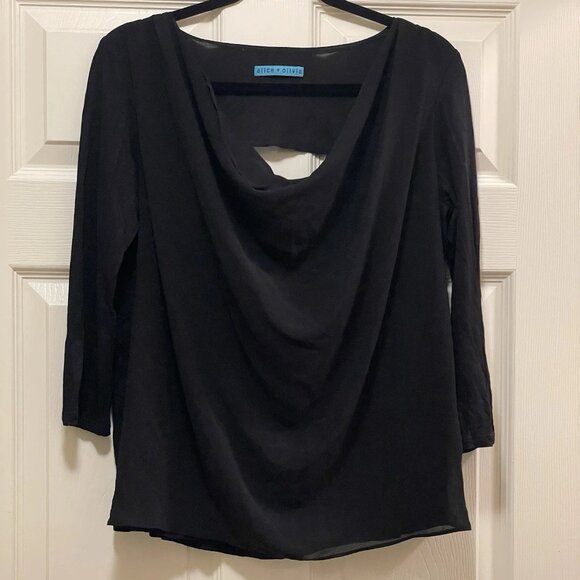 ALICE + OLIVIA Black Scoop Neck 3/4 Length Sleeve Shirt Sz M - Picture 1 of 7